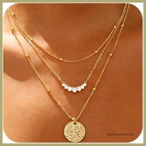 14K Gold Plated Layered Necklace Set Stackable Dainty Choker Pendant